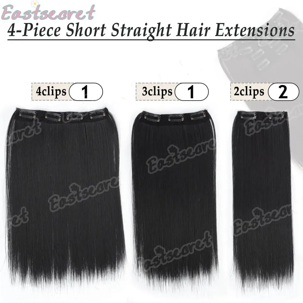4pcs 14Inch Synthetic Clip-in Hair Extension Short Straight Soft Invisible Brown Blonde Hairpiece for Women