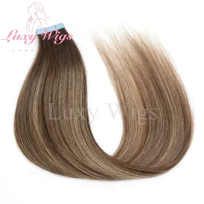 Highlights Gray Tape in Hair Extensions Human Hair Straight Black Blonde Seamless PU Skin Weft Tape In Hair Extensions 20PCS