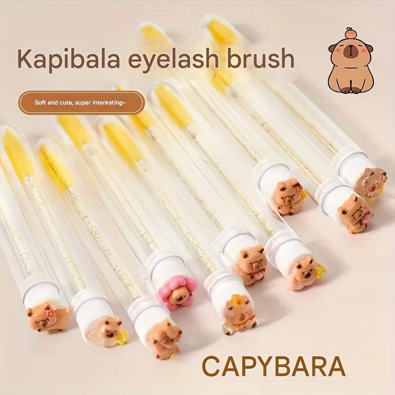 10 chiếc mỗi gói Bàn chải nối mi-Thiết kế Kapibara dễ thương Hình bầu dục-Đầu lông nylon có thể tái sử dụng với Tay cầm bằng nhựa ABS