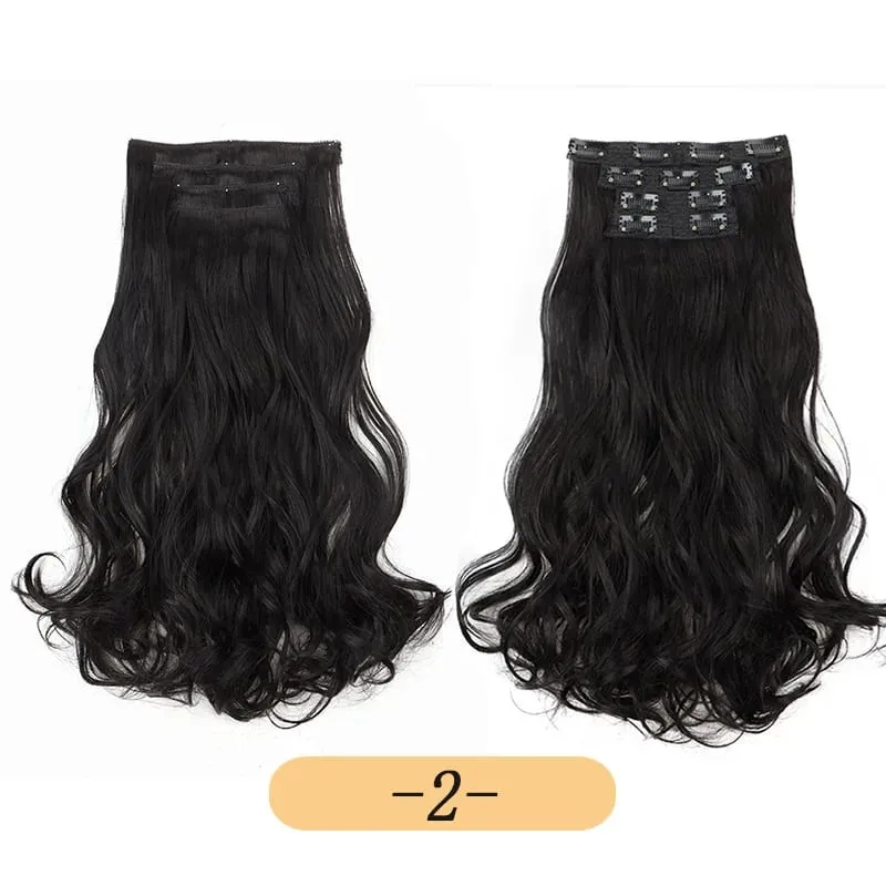 Synthetic 16Inch 11Clips Long Curly Hair Extension Heat Resistant Hair Extension Clips In Ombre Black Brown Blond Women