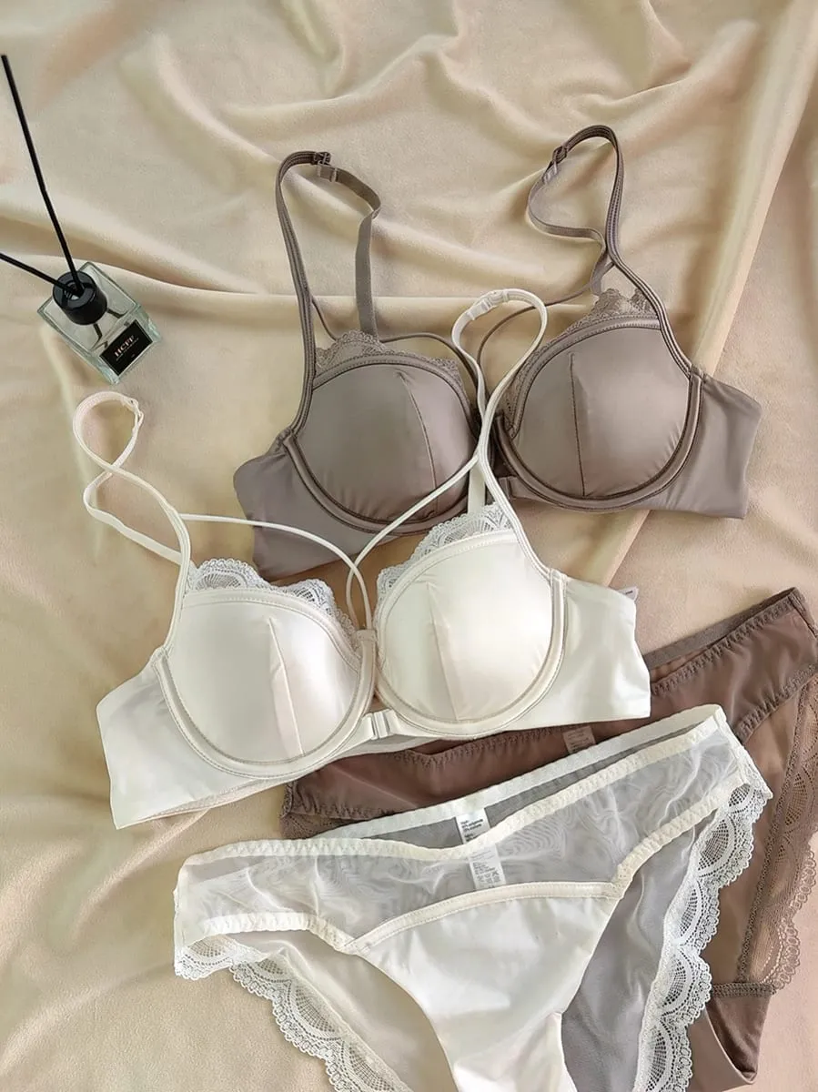 French Front Buckle Thin Cup Bralette Sexy Hollow Women Underwear Set High Quality Lace Push Up Bras Breathable Comfort Lingerie
