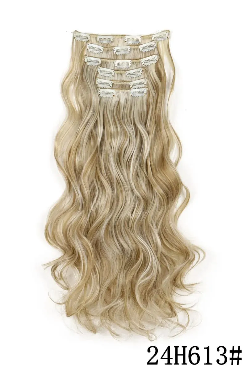 Black Hair Extensions 6pcs/set Women Long Straight Synthetic Full Head Clip 16Clips Ombre Heat Resistant Fiber Hair Kpop Cosplay
