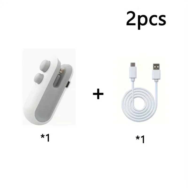 Silent & Portable Snack Bag Sealer (2-Pack with USB Cable). The Essential Chip Clip for Home and Camping. Reusable and Efficient