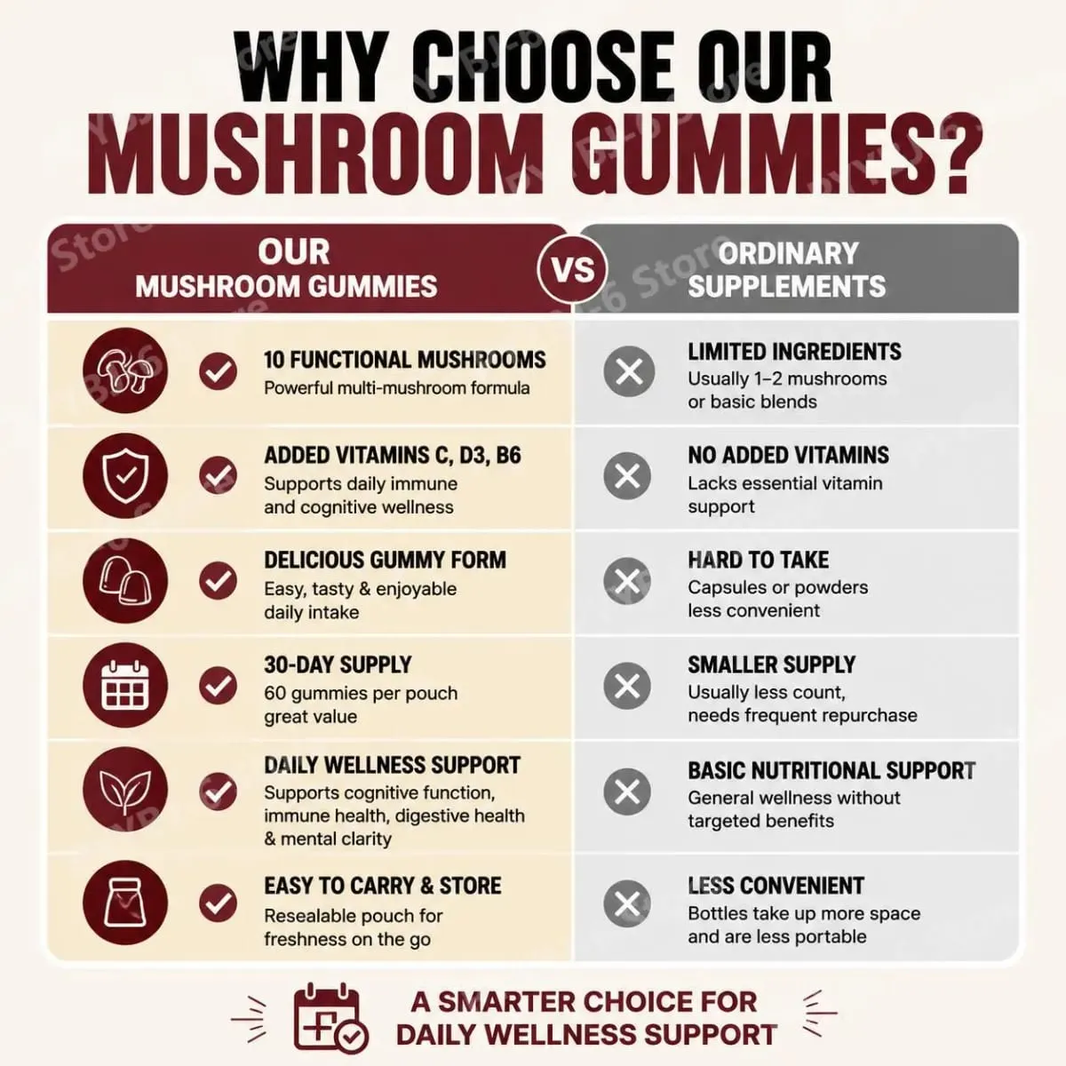 Mushroom Gut Health Gummies with Vitamin C B6 D3 and 8 Mushroom Extracts for Mental Clarity & Immune Support 60 Gummies