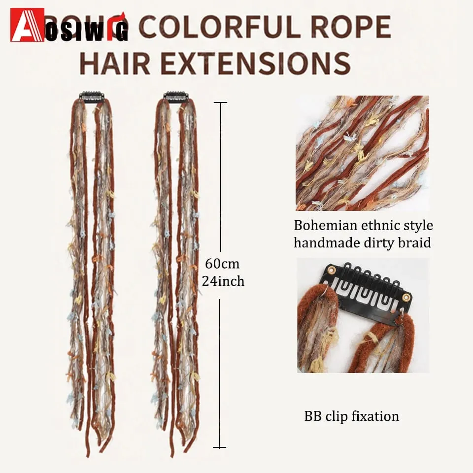 Colorful Rope Braided Hair Clip In Extensions Black Natural Hair Dreadlock Hair Pieces Bohemian Hair Accessories For Women Daily