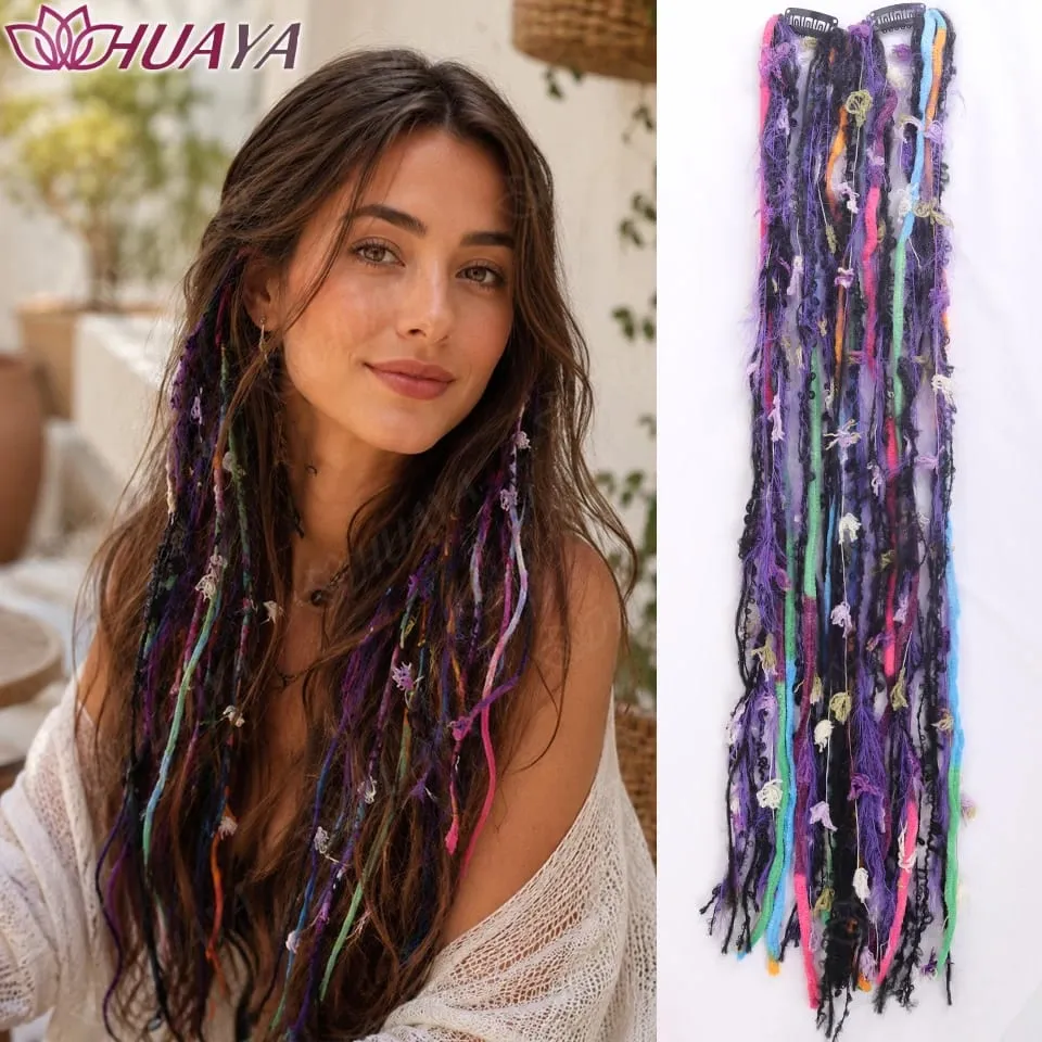 Synthetic Colorful Clip-in Hair Extensions Boho Yarn Dreadlock Braids Festival Party Hair Accessories for Women