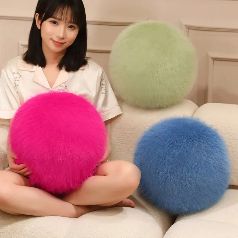 30cm Long Plush Fluffy Round Plush Pillow Cartoon Ball Pillow Accompany Stuffed Pillow Car Home Sofa Decor Plush Cushion