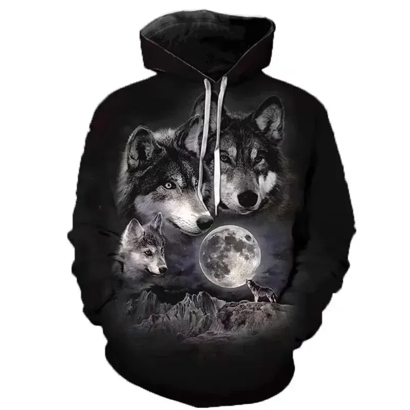 Fashion Autumn And Winter New Animal Wolf Hooded Sportswear Men's 3D Model Wolf Hooded Sportswear Men's Hooded Sportswear Tops