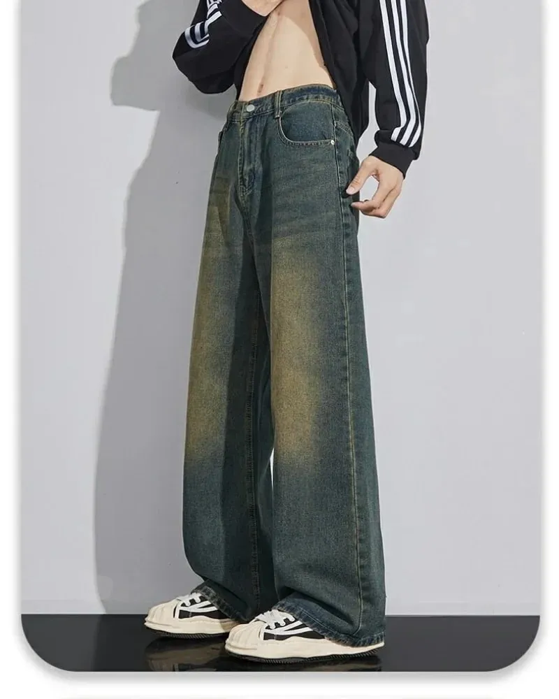 Men's Denim Pants Vintage Washing Wide Leg Loose Jeans Casual Straight American Style Street Men Trousers Four Seasons New 2026