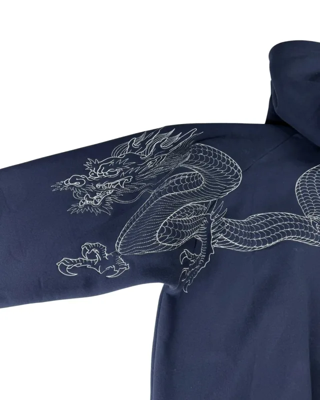 Lalaking Dragon Embroidered Hoodie Japanese Sukajan Style Fleece Lined Pullover Hooded Sweatshirt Loose Casual Streetwear Tops Bago