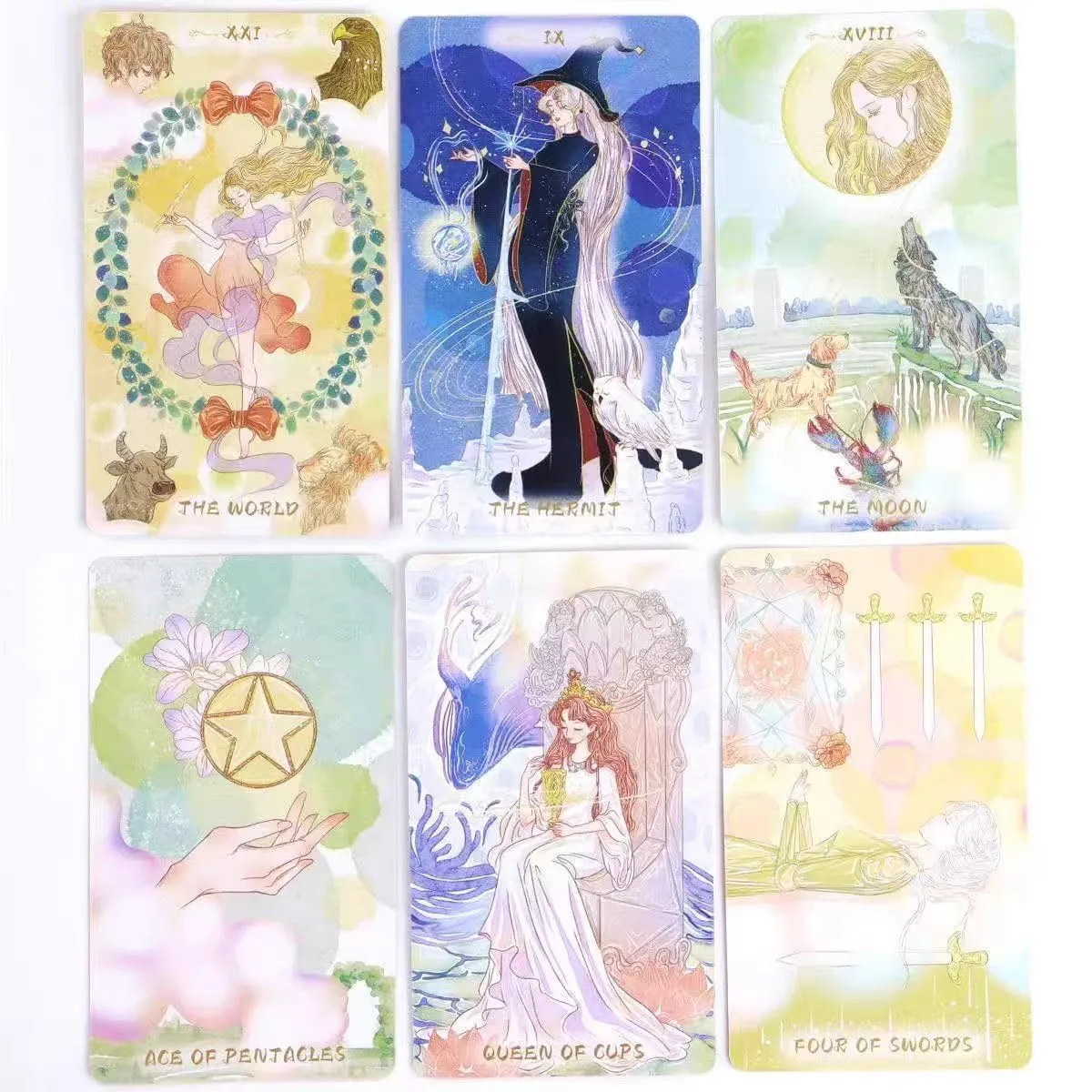 Serenity Tarot Deck 80 Cards Romantic Watercolor Anime Tarot Cards English Version Pastel Floral Fairy Divination Cards