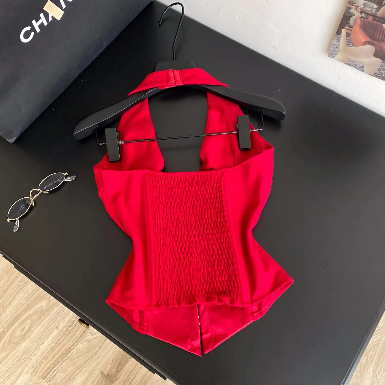 Halter Vintage Pleated Tank Top Korean Fashion Corset Bustier Summer Hotsweet Women Y2k Crop Top Camis