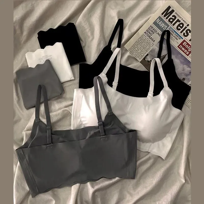 Seamless Scalloped Edge Bra And Panty Set For Women Skin-friendly Wireless Comfortable Lingerie Set Detachable Underwear Coaster