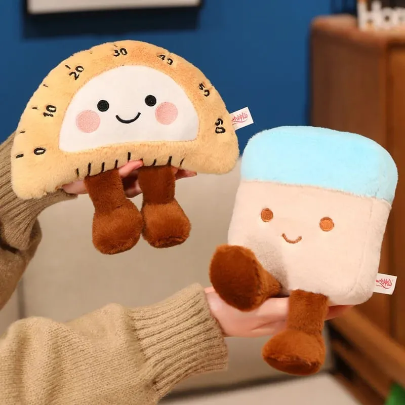 13/20cm Pencil Case Stationery Plush Humanoid Toy Stuffed Kawaii Eraser Ruler Doll Pendant with Loop Plushie Decor for Bag