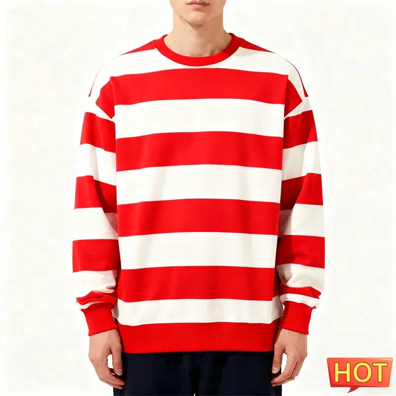 Eenvoudige gestreepte grafische sweatshirts voor heren Mode Trendy lange mouwen 3D bedrukt Lelijk sweatshirt Casual oversized truien Tops