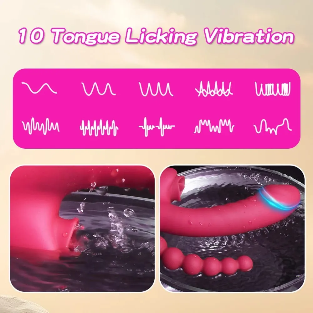 Dildo Vibrator 3 in 1 Clit Licking for Women with Anal Beads Clitoris G Spot Anus Stimulator Vibrator Couple Sex Toy Adult Goods