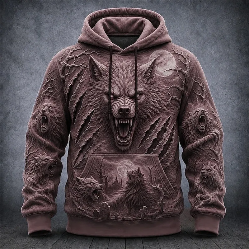 Men's Autumn Winter Halloween Hoodie Casual Pullover with Spooky Skull Print Loose Fit Festive Street-Style Top for Parties