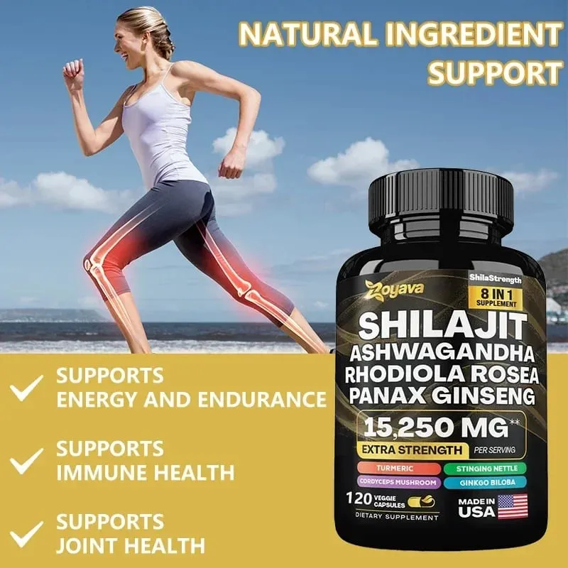 Himalaya Shilajit Ginseng Rhodiola Rosea och Ashwagandha extrakt 15250mg högstyrka kapslar Icke-GMO energiimmunitetsleder