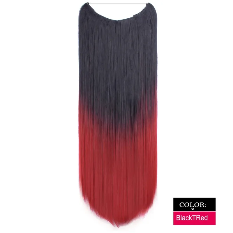 Synthetic One piece Hair Extensions No Clip No Glue Invisible 24inch Long Straight Wave Heat Resistant String Hairpiece