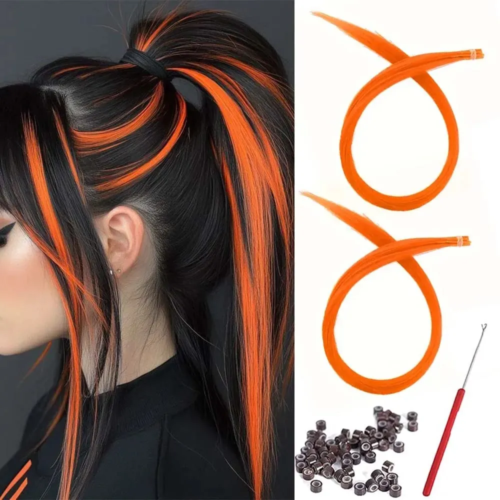 20 Strands Synthetic I-Tip Fusion Hair Extensions Party Colors 16" Straight Heat Resistant Highlight Feather Hairpieces Festival