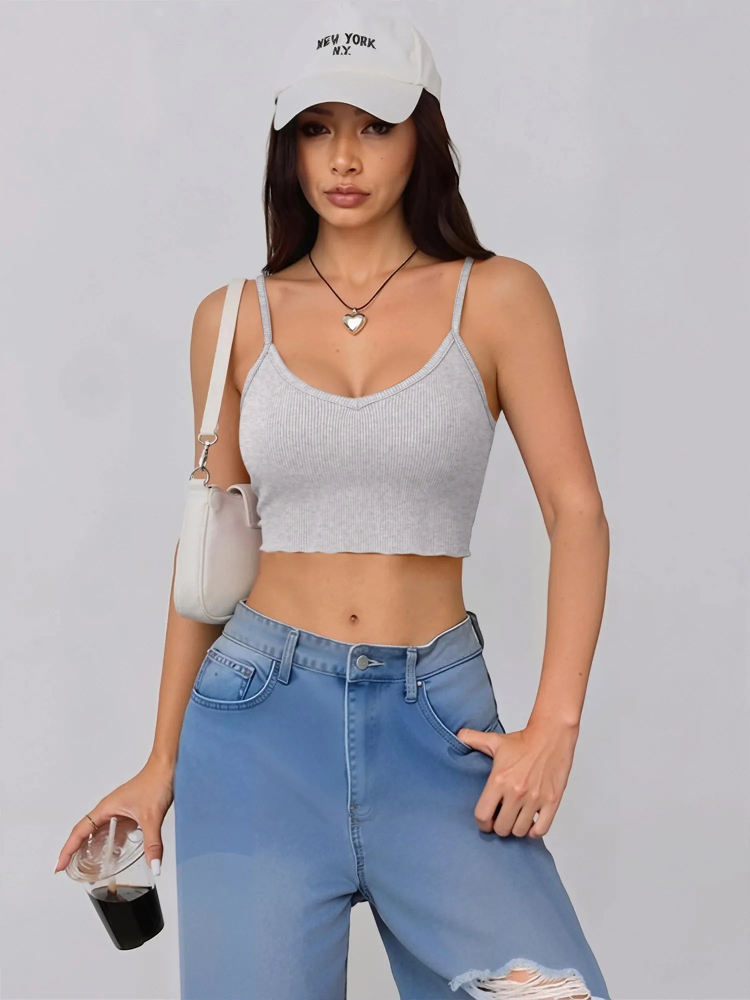 Y2K Streetwear Women V Neck Short Cami Top Ribbed Knit Sleeveless Crop Tank Spicy Girl Slim Fit Going Out Camisole