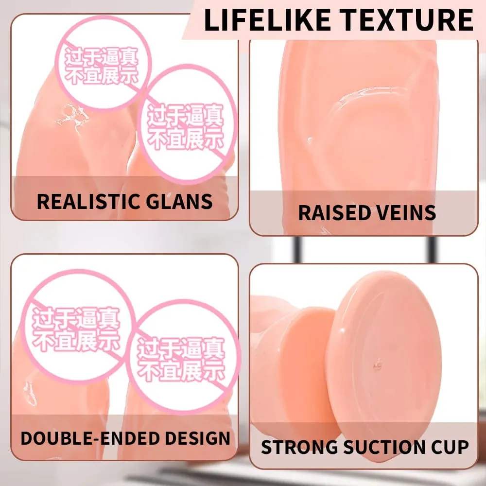 Realistic Double Ended Dildo Sex Toy for Women or Couples Dual Sided Headed Penetration Dong Device with Simulated Penile Sucker
