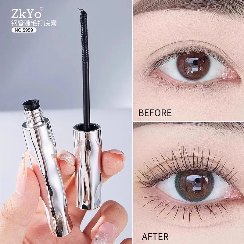 ZkYo Steel Tube Eyelash Primer Natural Black Mascara 3D Thick And Fluffy Waterproof Non-Smudging Women Eye Makeup