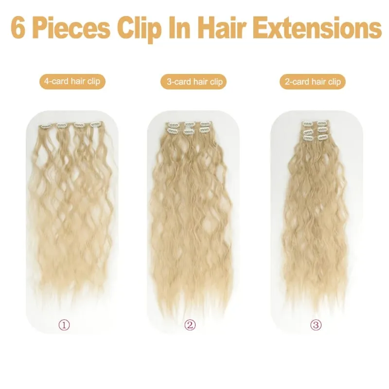 24 Inches 16 Clip Black Natural Daily Long Curly Hair Extensions Seven-Piece Set For Women