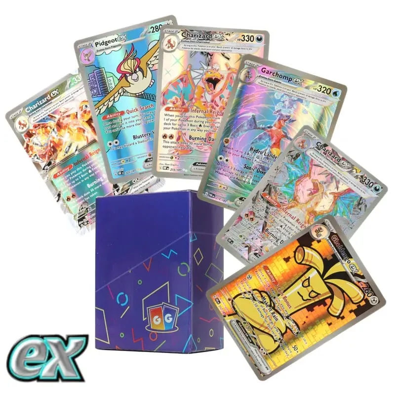 60-100st engelska Pokémonkort Holographic EX Vstar Vmax GX Letter Rainbow Arceus Shiny Charizard Mewtwo Evolution kombination