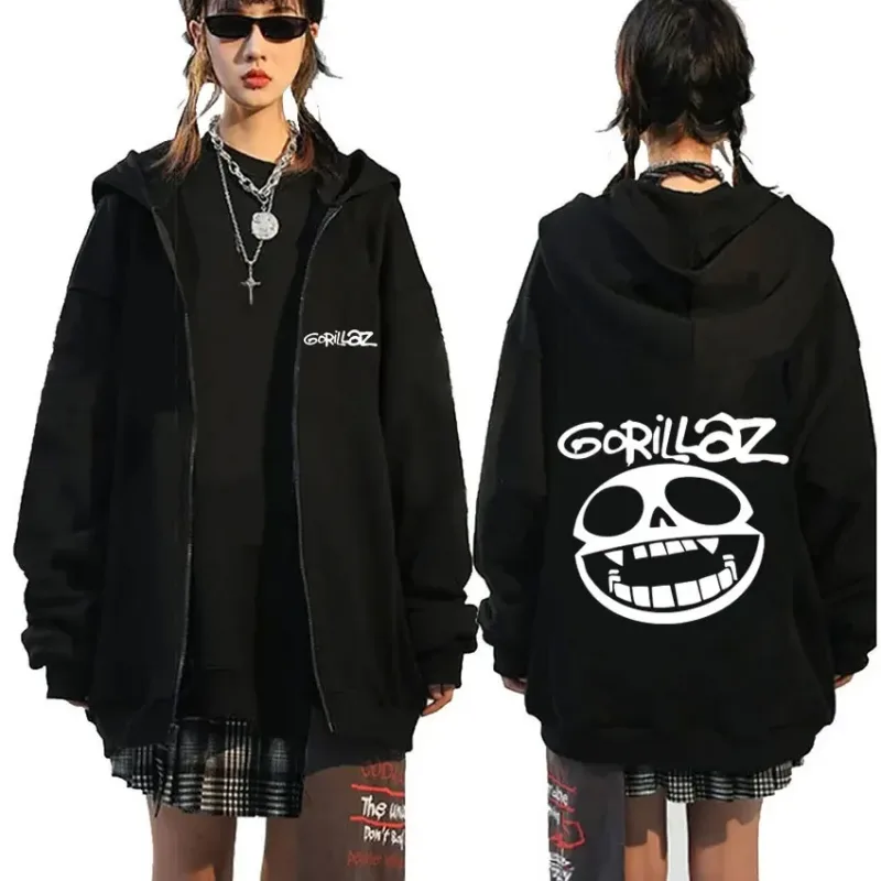 Rock Band Gorillaz Demon Days Eyes Graphic Zipper Hoodie Men Hip Hop Fashion Oversized Zip Up Jacket Unisex Zip Up Sweatshirt