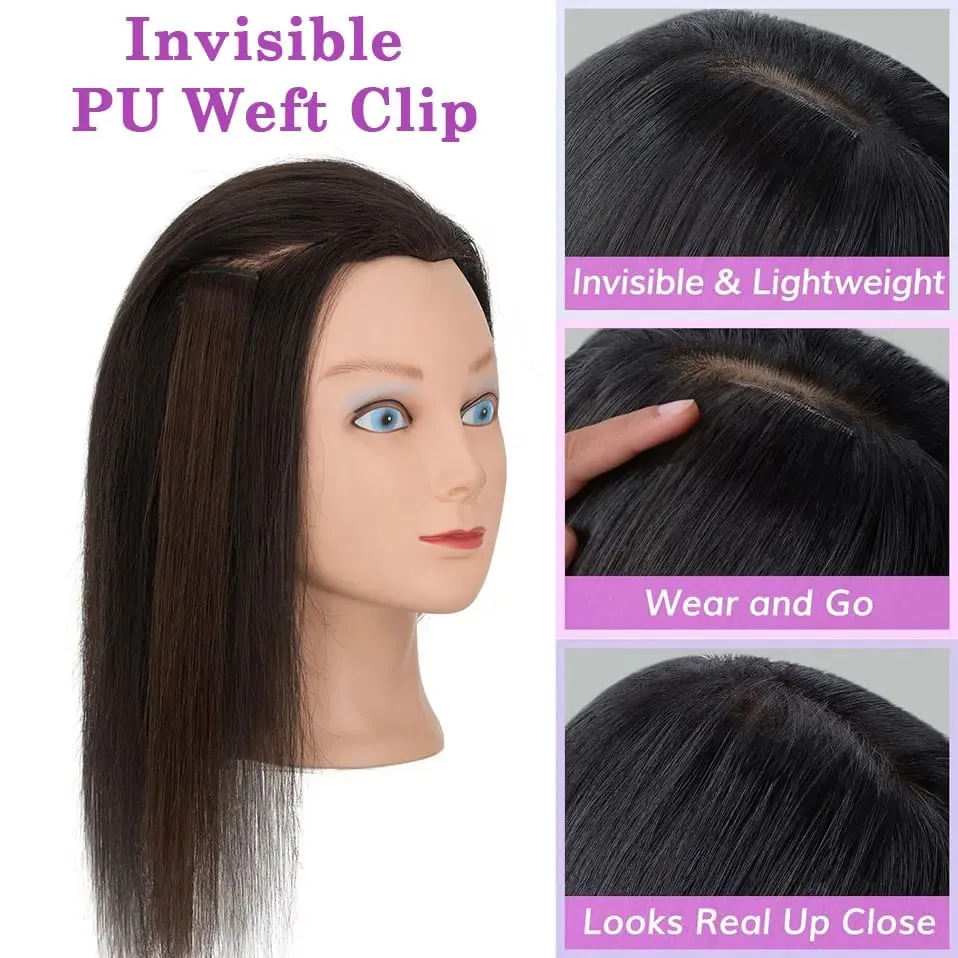 S-noilite Seamless PU Thin Weft 6Pcs Clip in Hair Extensions Real Human Hair Straight Soft Silk Clip in Extensions for Women