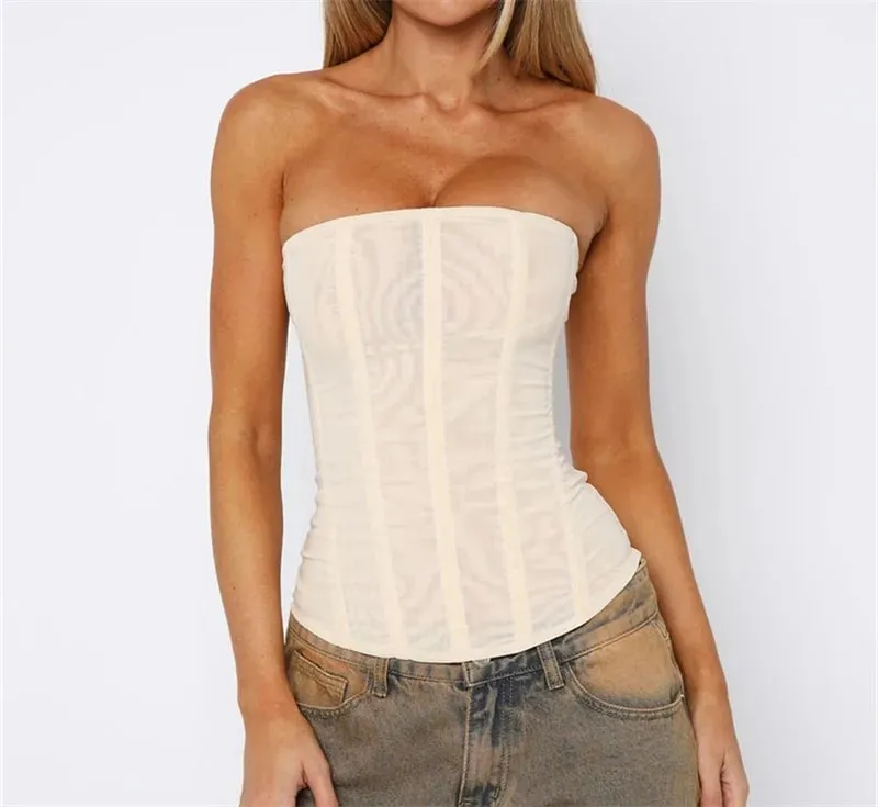 Women Y2K Sexy Slim Vest French High Street Elegant Backless Tank Top Summer Vintage Corset EGirl Solid Color Strapless Tube Top