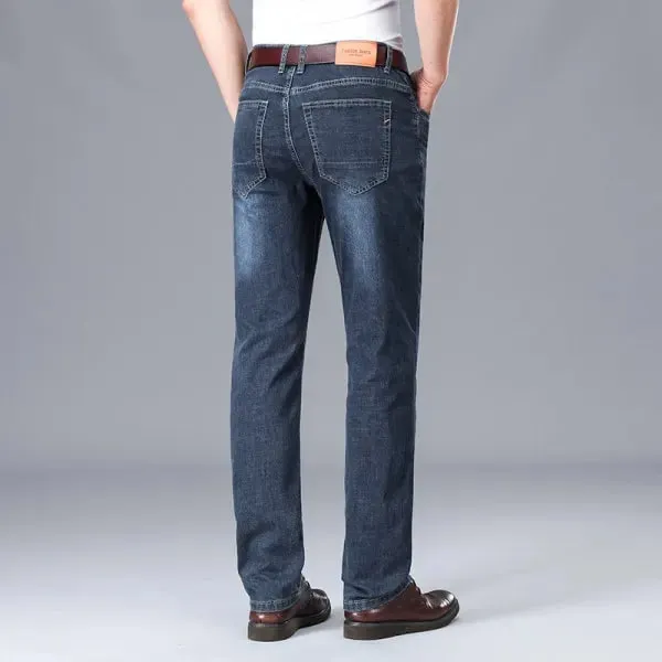 2026 Summer Brand Business Casual Men's Straight Denim Softener Lightweight Jeans Classic Embroidered Cotton Stretch Thin Pants