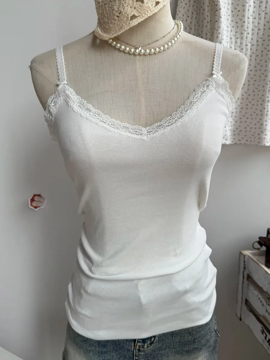 Lace Trim Strapless Tops Women Cotton Soft Slim White Sexy Sleeveless Camisole Sweet Cute Chic Tank Tops Y2K — image 15