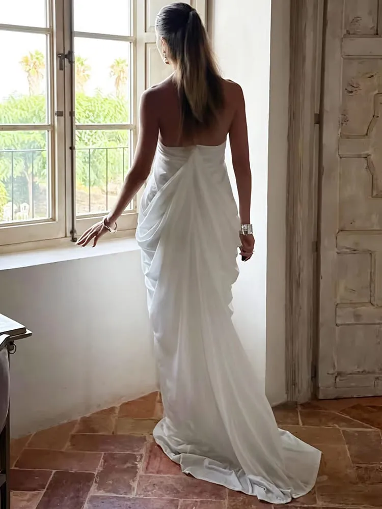 Mozision Mesh Halter Backless Sexy Maxi Dress Women Gown Fashion Elegant V Neck Sleeveless Pleated Club Party Long Dresses — image 5