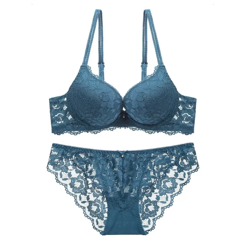 Fashion Mesh Lace Flower Bra Low Waist Bowknot Push Up Bra Women Lingerie Non Slip Bra Panties Set Girl