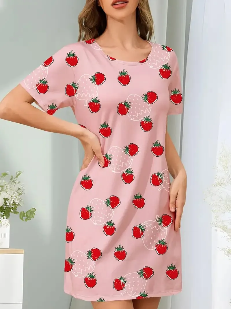 Women's Summer Casual Fruit Pattern Printed Short-Sleeved Dress