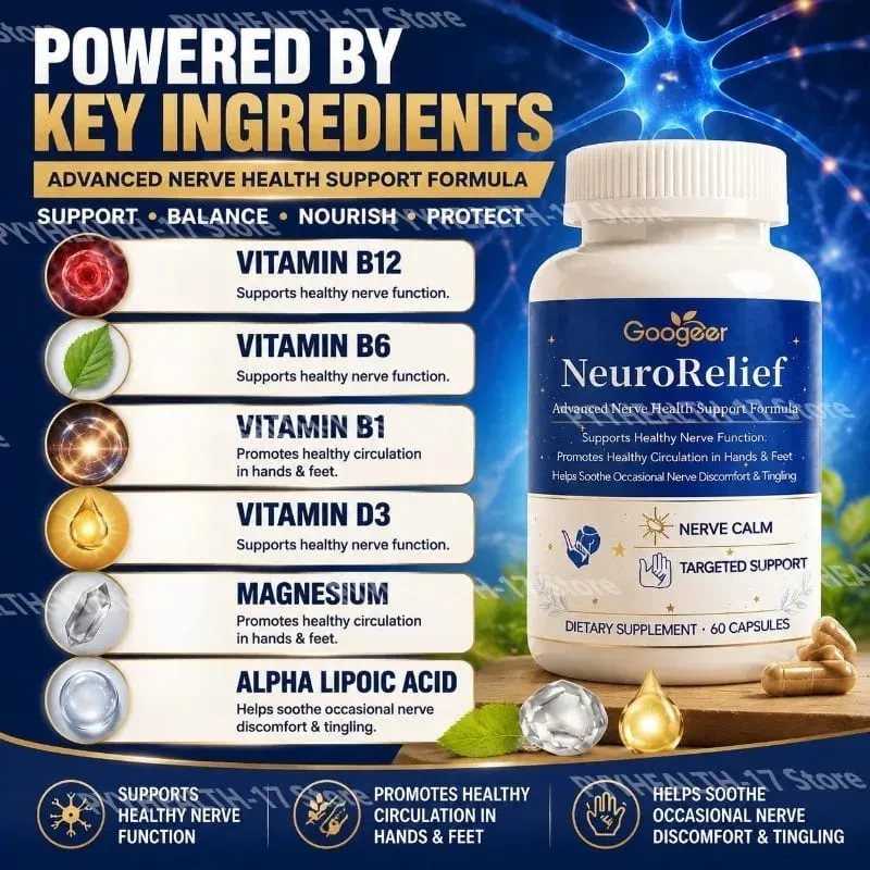 Googeer NeuroRelief Advanced Nerve Health Capsules Daily Support for Nervous System Wellness & Healthy Circulation 60 Capsules