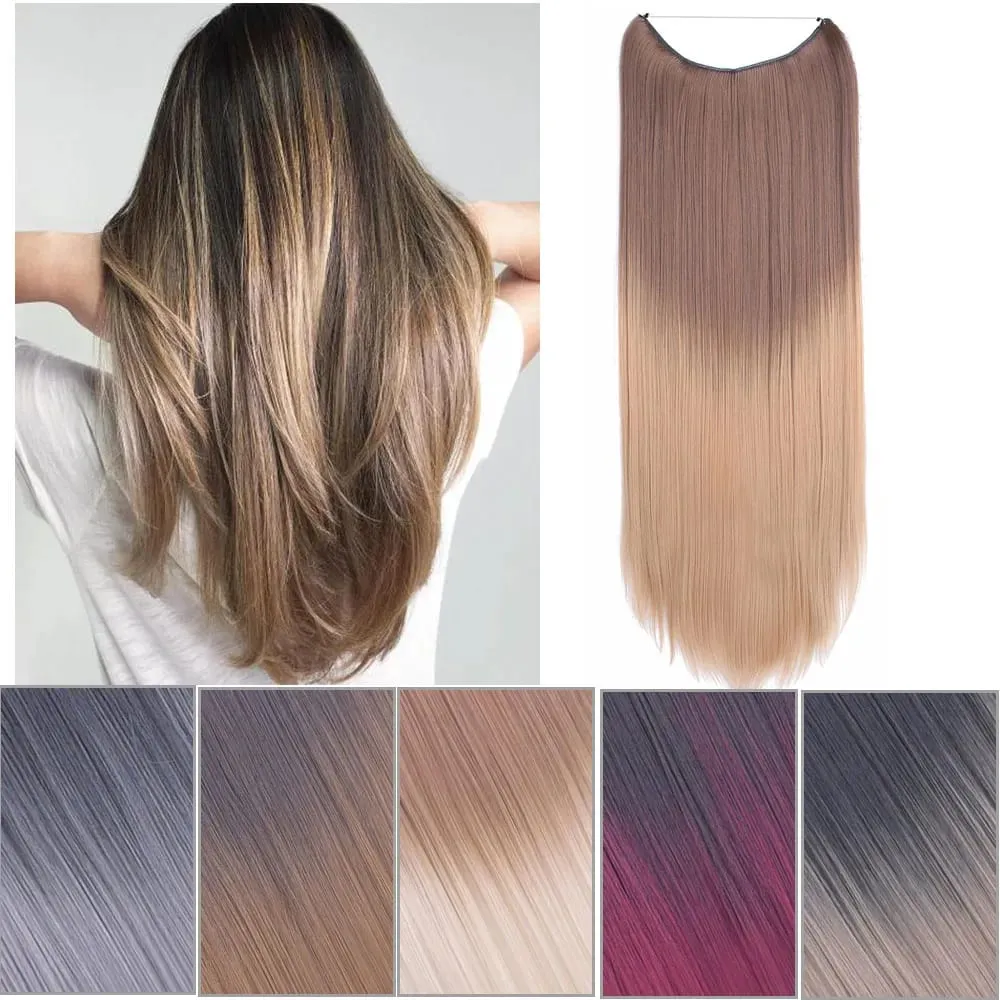 Jeedou One Piece No Clips Hairpieces Ombre Color Elasticity Invisible Wire Fish Line Wavy Synthetic Hair Extension