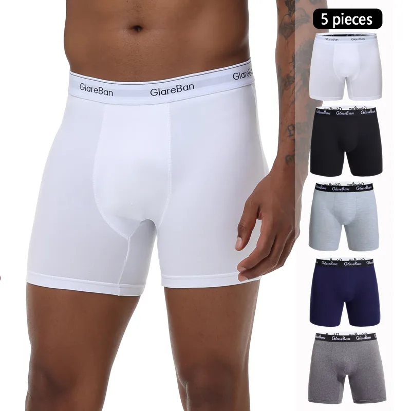 5pcs 세트 중간 길이 검은 복서 반바지 남자 속옷 통기성 남성 속옷 남자 옴므 Boxershorts 슬립 소프트 팬티 2024