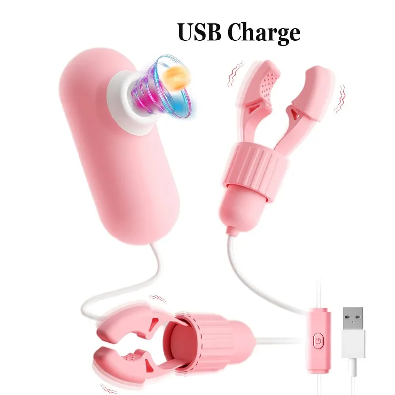 Vibrating Nipple Clamp Tongue Licking Sucking Vibrator For Women Breast Massage Labia Clitoris Clip Stimulation Massager Sex Toy