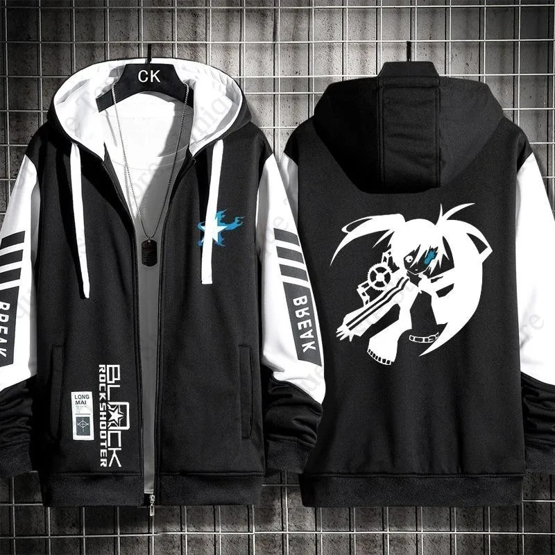 ‌BLACK ROCK SHOOTER Hoodies Anime Cartoon Kuroi Mato Print Sweatshirt BLACK ROCK SHOOTER Merch Men Women Autumn Zipper Hoodie