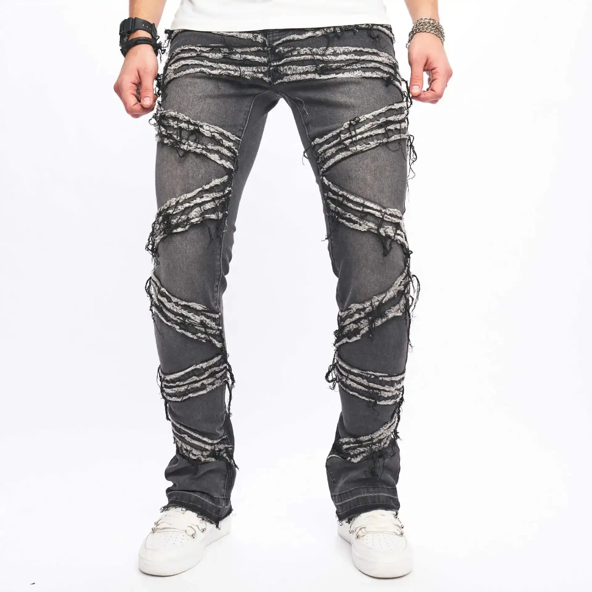 Gescheurde herenjeans Rekbaar denim Street chic Scheurend patchwork Gaten Gescheurd denim Losse casual broek Slim-fit rechte broek