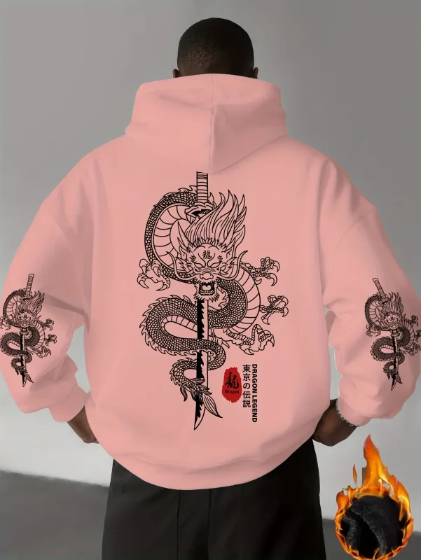 Trendy Street Fashion - Tokyo Shenlong Pattern Printed Men's Casual Sports Street Style Winter and Autumn Warm Hooded Sweatshirt