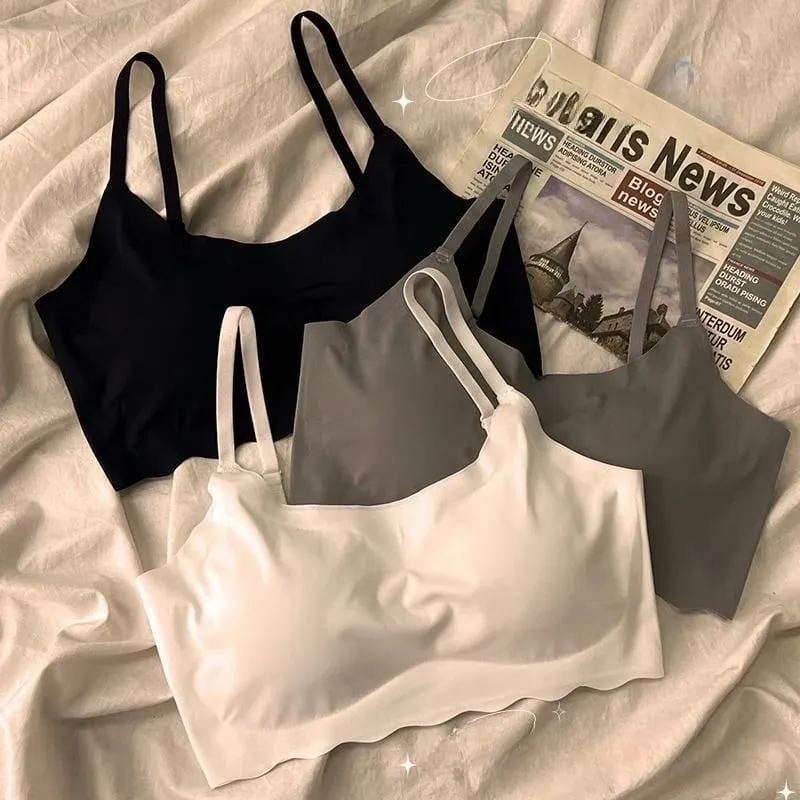 Seamless Scalloped Edge Bra and Panty Set for Women Gray Black White Skin-Friendly Wireless Comfortable Lingerie Set