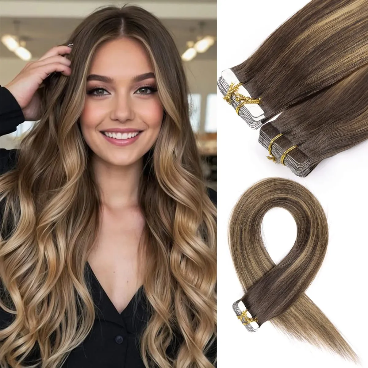 20 Pcs Real Human Hair Tape ins Extensions Straight Double Side Tape in Hair Extensions Highlight Tape in Remy Hair Extensions