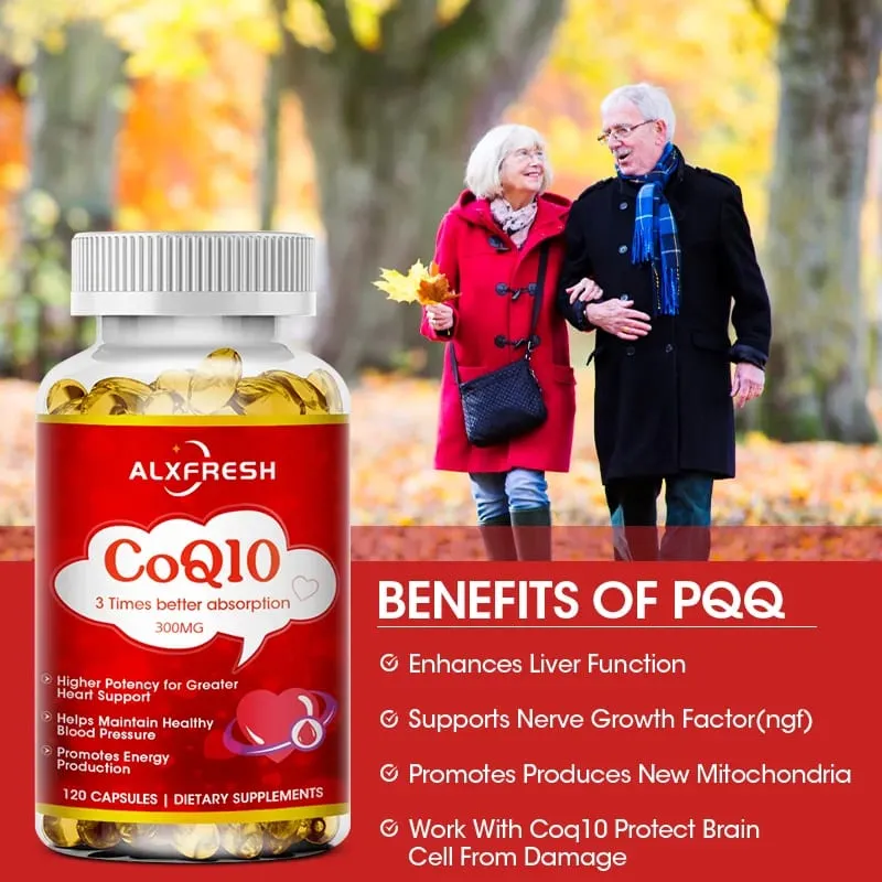 Alxfresh CoQ10 300mg- 3x Absorption | 120/60 serving | Coenzyme Q-10 | Non-GMO Gluten Free Vegan | Dietery Vitamins Suppelment