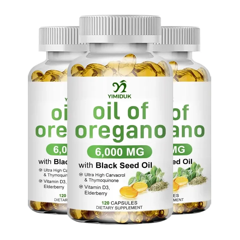 Oregano Oil + With Black Seed Oil & Elderberry + Vitamin D3 Supports Antioxidant & Skin Health Antibacterial & Immune System