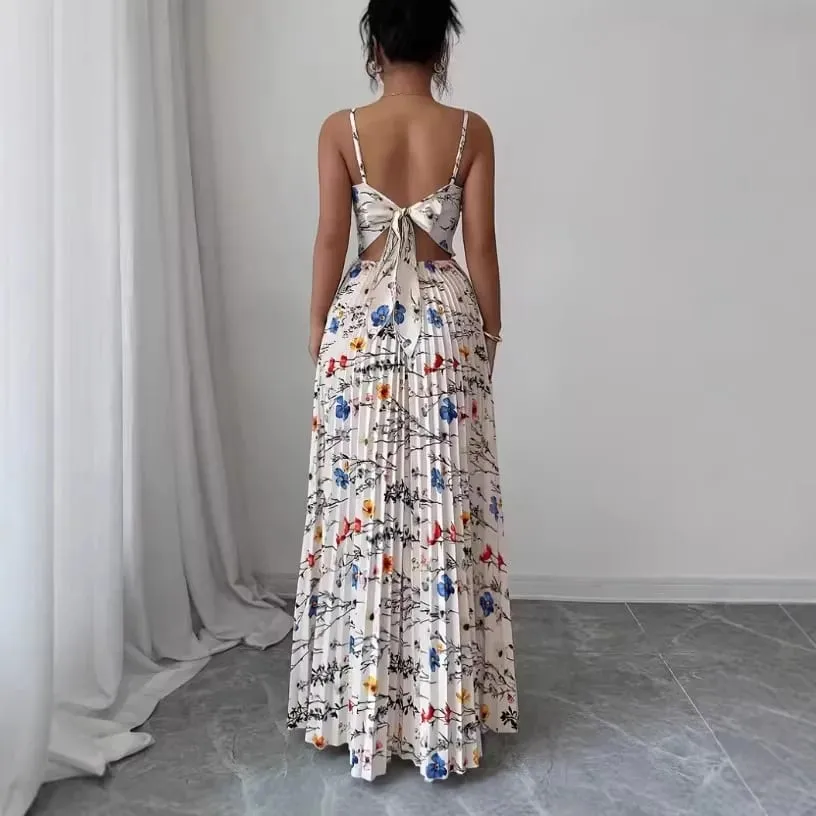 Elegant Floral Print Maxi Dress Women Summer Sexy Cami Slip Dress Casual Sleeveless A-Line Long Dresses Vintage Beach Vacation