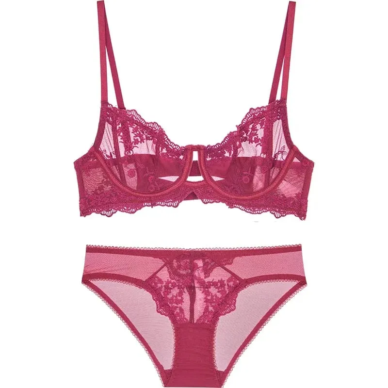 Embroidered Bralette & Panty Set for Women Ultra-Thin Comfort Underwire Support Large Size Lingerie